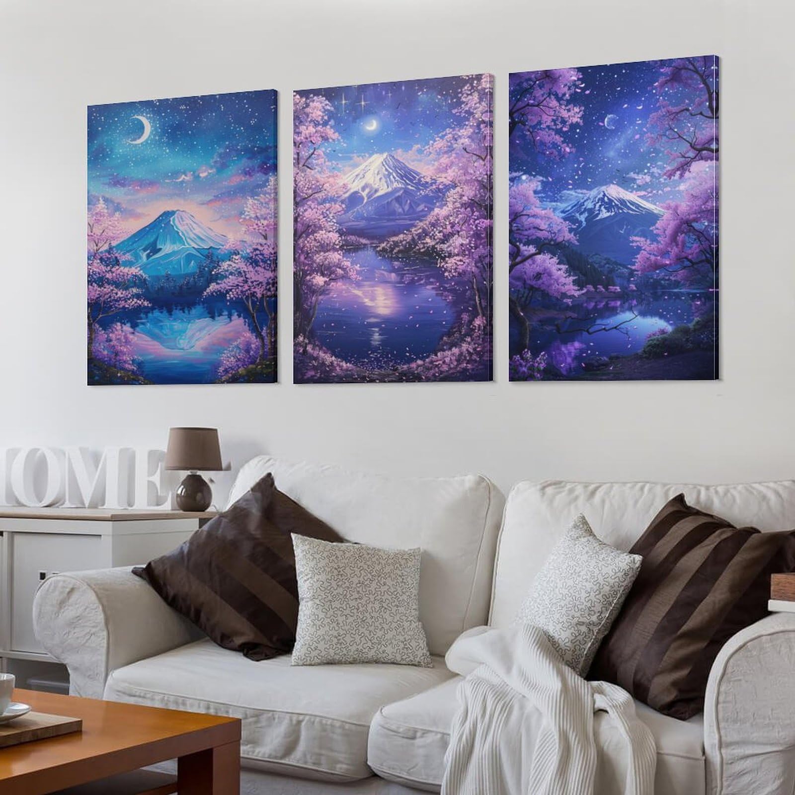 Amazon.co.jp: 3枚 富士山の夜桜が美しい景色 絵画 インテリア